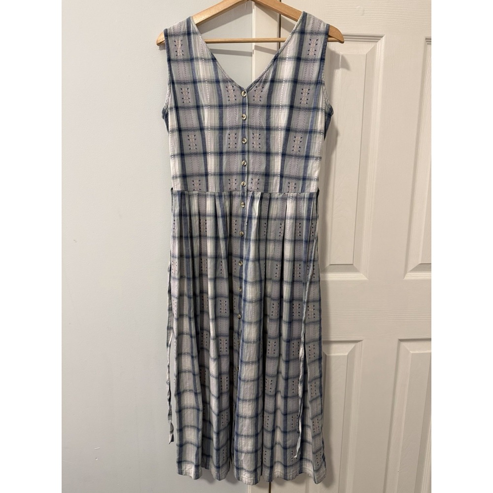 Monsoon Plaid Tie Midi Shirt Dress Sz 10 Picnic Western Cottage Prairie Dorothy